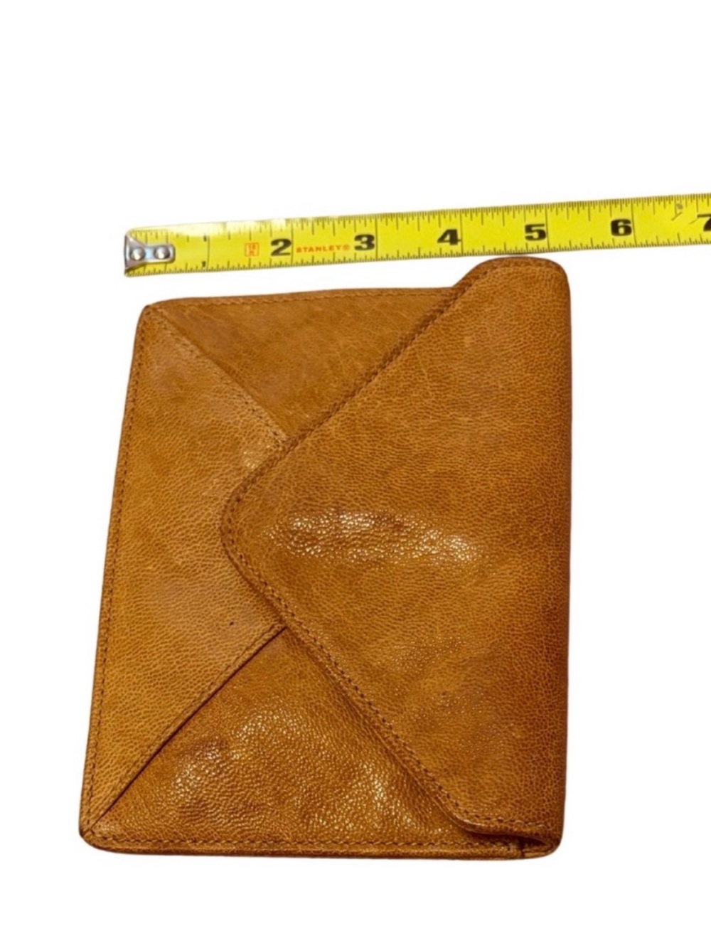 Jessica Jensen Genuine Leather Envelope Clutch Tan Camel Foldover Bag - Picture 6 of 8